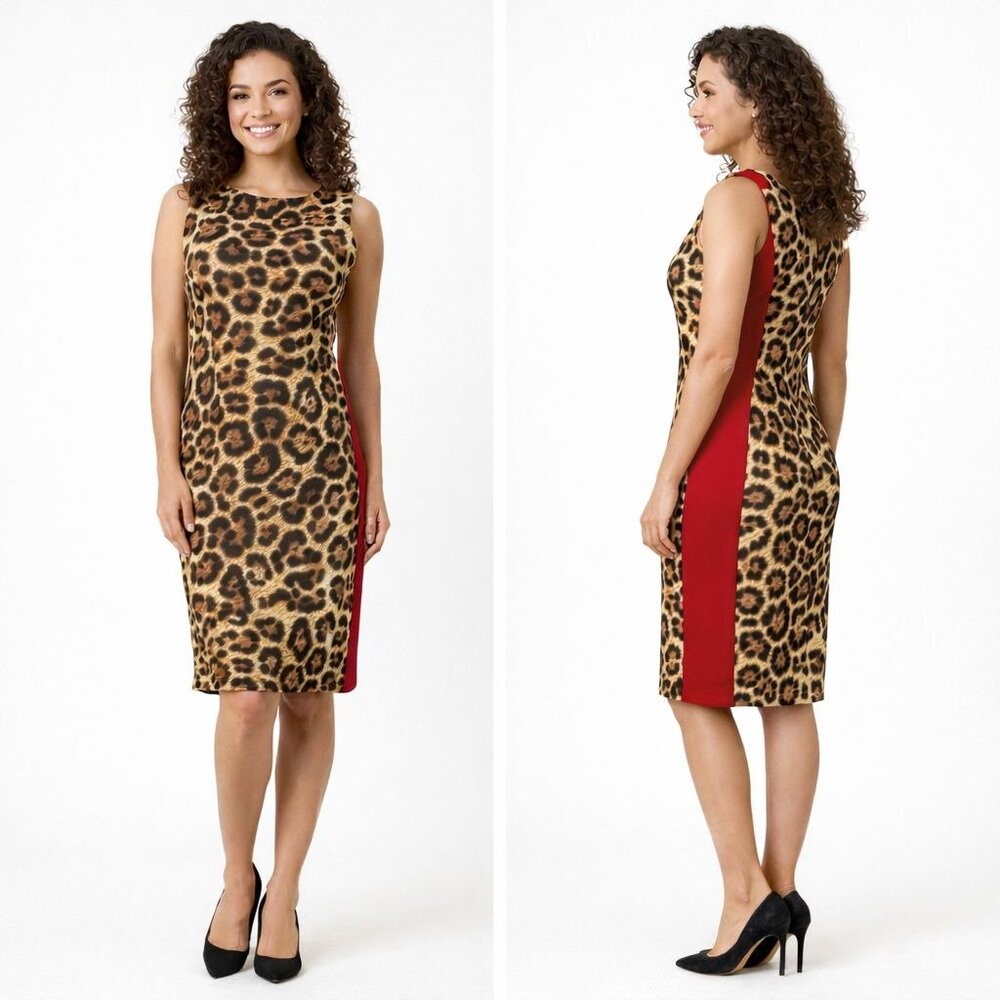 Eva Varro Medium Stunning Leopard Print Sleeveless Dress